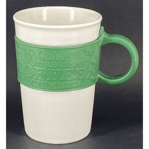 Starbucks Coffee Ceramic Mug Green Silicone Rubber Handle Band 12oz 2008